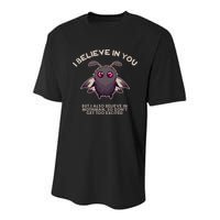 I Believe In You But I Also Believe In Mothman Funny Cryptid Youth Performance Sprint T-Shirt