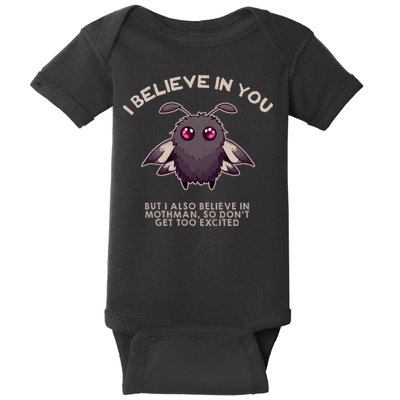 I Believe In You But I Also Believe In Mothman Funny Cryptid Baby Bodysuit