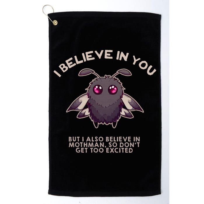 I Believe In You But I Also Believe In Mothman Funny Cryptid Golf Towel