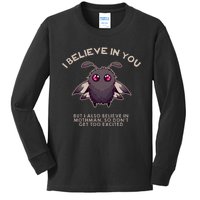 I Believe In You But I Also Believe In Mothman Funny Cryptid Kids Long Sleeve Shirt