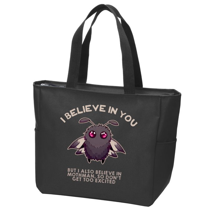 I Believe In You But I Also Believe In Mothman Funny Cryptid Zip Tote Bag