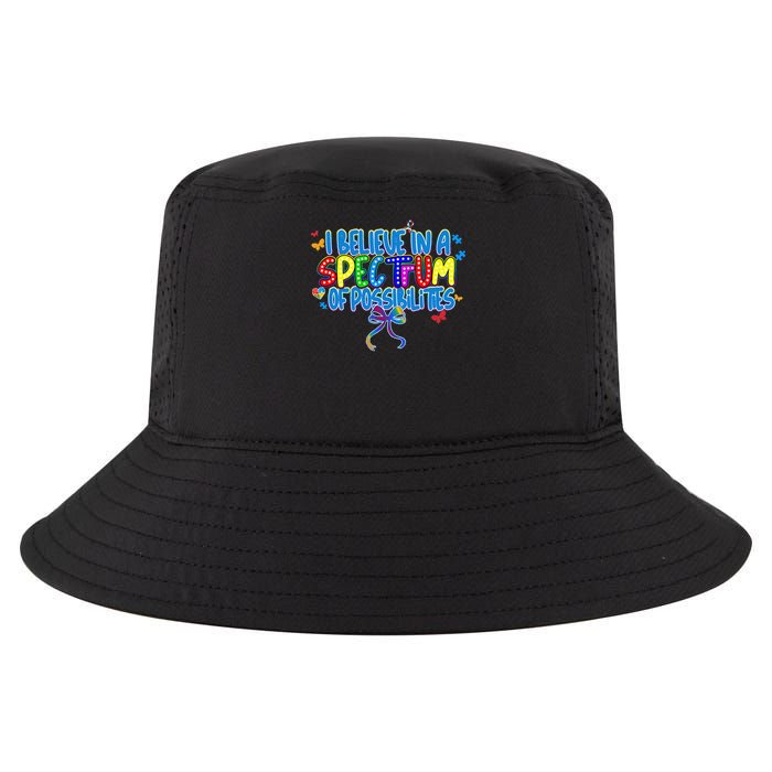 I Believe In A Spectrum Of Possibilities Retro Autism Bow Cool Comfort Performance Bucket Hat