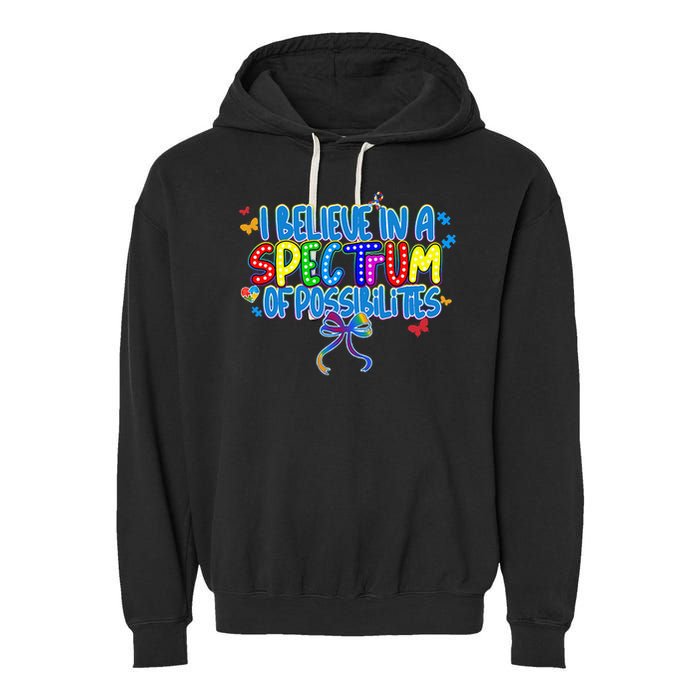 I Believe In A Spectrum Of Possibilities Retro Autism Bow Garment-Dyed Fleece Hoodie