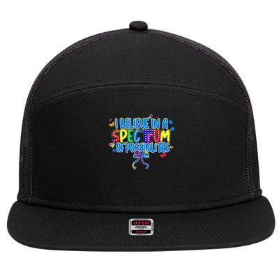 I Believe In A Spectrum Of Possibilities Retro Autism Bow 7 Panel Mesh Trucker Snapback Hat