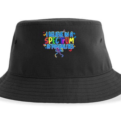 I Believe In A Spectrum Of Possibilities Retro Autism Bow Sustainable Bucket Hat