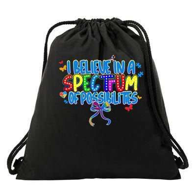 I Believe In A Spectrum Of Possibilities Retro Autism Bow Drawstring Bag