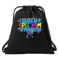 I Believe In A Spectrum Of Possibilities Retro Autism Bow Drawstring Bag