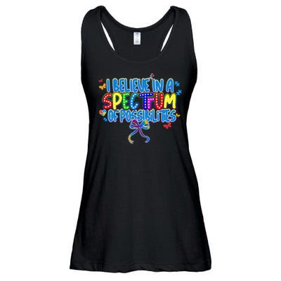 I Believe In A Spectrum Of Possibilities Retro Autism Bow Ladies Essential Flowy Tank