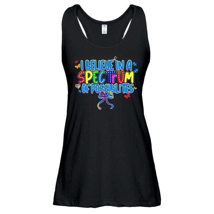 I Believe In A Spectrum Of Possibilities Retro Autism Bow Ladies Essential Flowy Tank