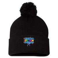 I Believe In A Spectrum Of Possibilities Retro Autism Bow Pom Pom 12in Knit Beanie