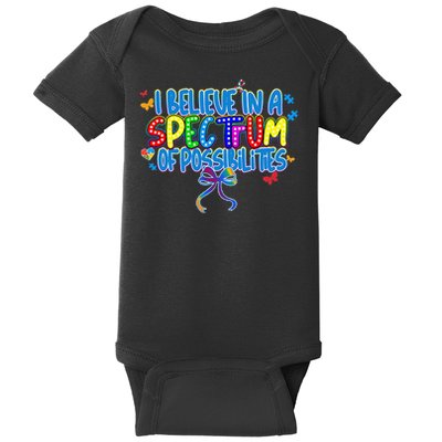 I Believe In A Spectrum Of Possibilities Retro Autism Bow Baby Bodysuit