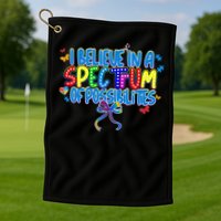 I Believe In A Spectrum Of Possibilities Retro Autism Bow Golf Towel