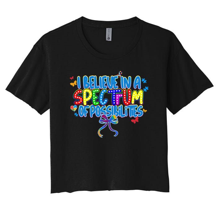 I Believe In A Spectrum Of Possibilities Retro Autism Bow Crop Top