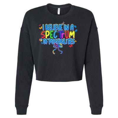 I Believe In A Spectrum Of Possibilities Retro Autism Bow Cropped Pullover Crew