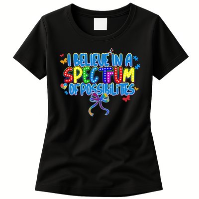 I Believe In A Spectrum Of Possibilities Retro Autism Bow Womens T-Shirt