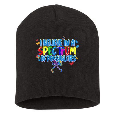 I Believe In A Spectrum Of Possibilities Retro Autism Bow Short Acrylic Beanie