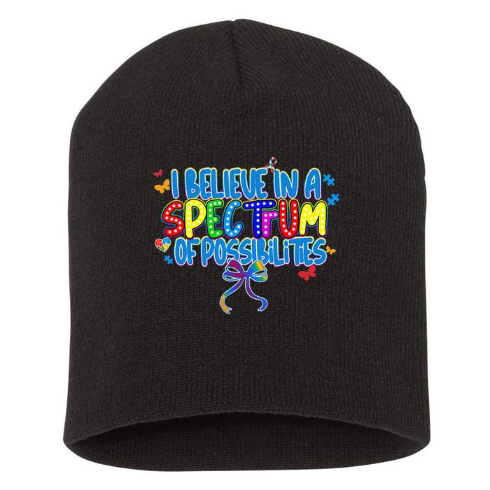 I Believe In A Spectrum Of Possibilities Retro Autism Bow Short Acrylic Beanie