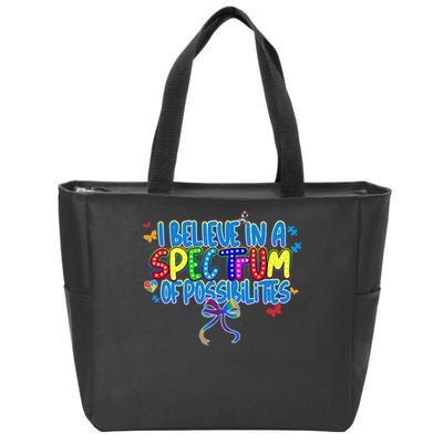 I Believe In A Spectrum Of Possibilities Retro Autism Bow Zip Tote Bag