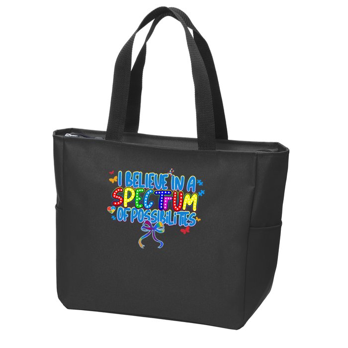 I Believe In A Spectrum Of Possibilities Retro Autism Bow Zip Tote Bag