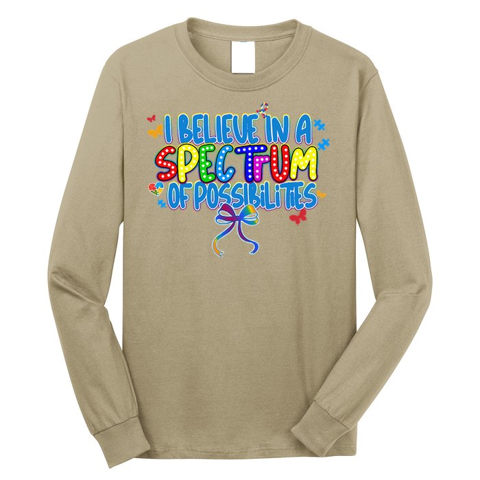 I Believe In A Spectrum Of Possibilities Retro Autism Bow Long Sleeve Shirt