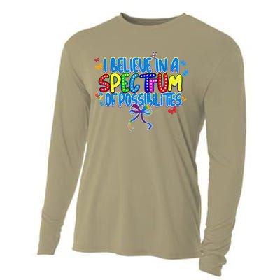 I Believe In A Spectrum Of Possibilities Retro Autism Bow Cooling Performance Long Sleeve Crew