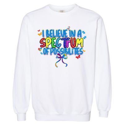I Believe In A Spectrum Of Possibilities Retro Autism Bow Garment-Dyed Sweatshirt