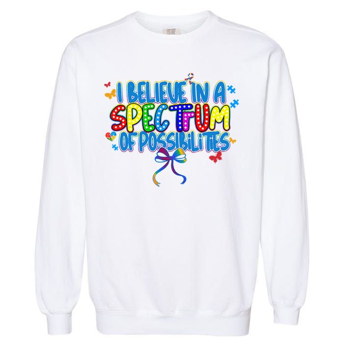 I Believe In A Spectrum Of Possibilities Retro Autism Bow Garment-Dyed Sweatshirt