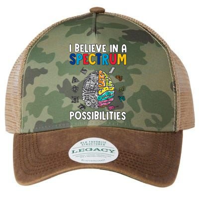 I Believe In Spectrum Possibilities Brain Autism Neurodiversity Autism Support Legacy Tie Dye Trucker Hat