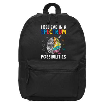 I Believe In Spectrum Possibilities Brain Autism Neurodiversity Autism Support 16 in Basic Backpack