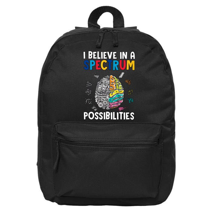I Believe In Spectrum Possibilities Brain Autism Neurodiversity Autism Support 16 in Basic Backpack