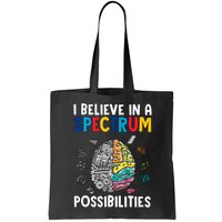 I Believe In Spectrum Possibilities Brain Autism Neurodiversity Autism Support Bag