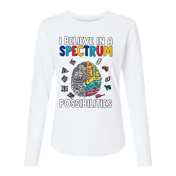 I Believe In Spectrum Possibilities Brain Autism Neurodiversity Autism Support Womens Cotton Relaxed Long Sleeve T-Shirt