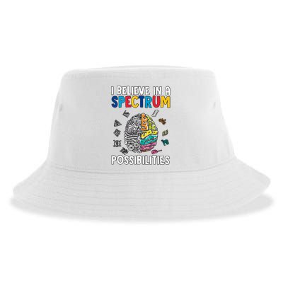 I Believe In Spectrum Possibilities Brain Autism Neurodiversity Autism Support Sustainable Bucket Hat