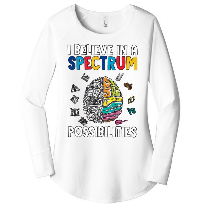 I Believe In Spectrum Possibilities Brain Autism Neurodiversity Autism Support Women's Perfect Tri Tunic Long Sleeve Shirt