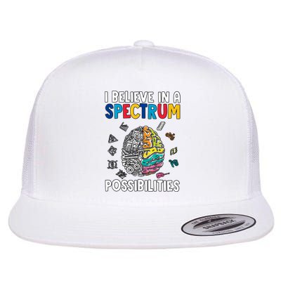 I Believe In Spectrum Possibilities Brain Autism Neurodiversity Autism Support Flatbill Hat