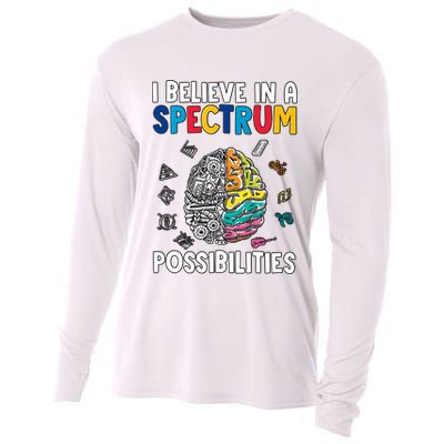I Believe In Spectrum Possibilities Brain Autism Neurodiversity Autism Support Cooling Performance Long Sleeve Crew