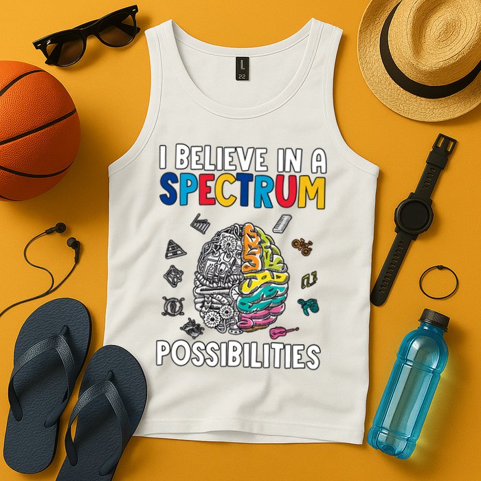 I Believe In Spectrum Possibilities Brain Autism Neurodiversity Autism Support Tank Top