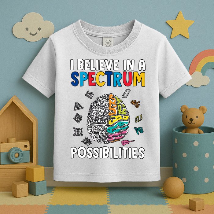 I Believe In Spectrum Possibilities Brain Autism Neurodiversity Autism Support Toddler T-Shirt