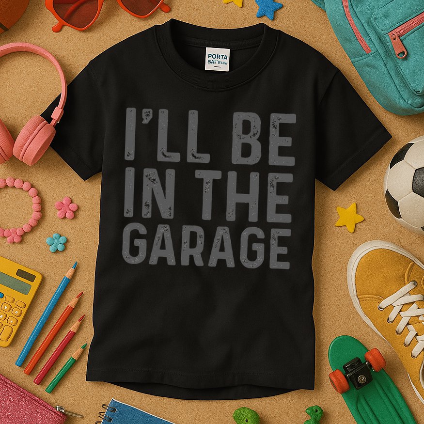 I'll Be in The Garage Mechanic Dad Joke Handyman Grandpa Fun Kids T-Shirt