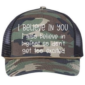 I Believe In You But I Also Believe In Bigfoot Retro Rope Trucker Hat Cap