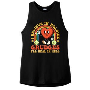 I Believe In Holding Grudges Ill Heal In Hell Rainbow Heart Ladies PosiCharge Tri-Blend Wicking Tank