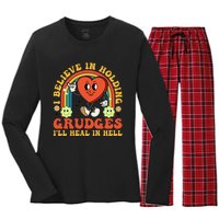 I Believe In Holding Grudges Ill Heal In Hell Rainbow Heart Women's Long Sleeve Flannel Pajama Set 