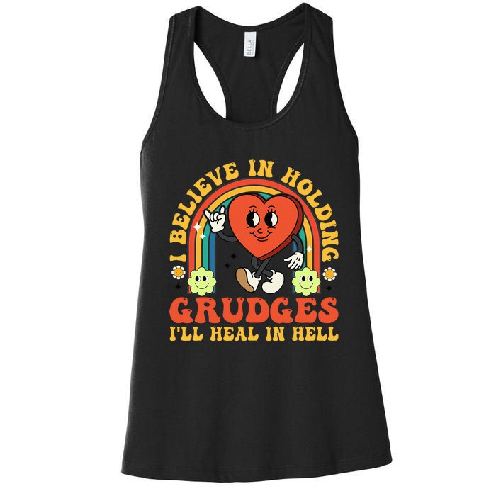 I Believe In Holding Grudges Ill Heal In Hell Rainbow Heart Women's Racerback Tank