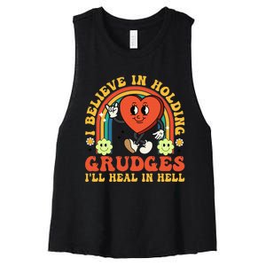 I Believe In Holding Grudges Ill Heal In Hell Rainbow Heart Women's Racerback Cropped Tank