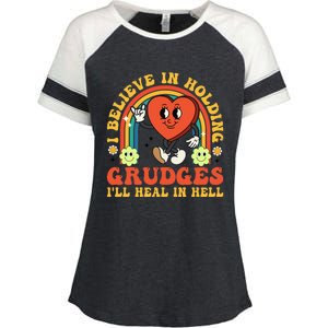 I Believe In Holding Grudges Ill Heal In Hell Rainbow Heart Enza Ladies Jersey Colorblock Tee