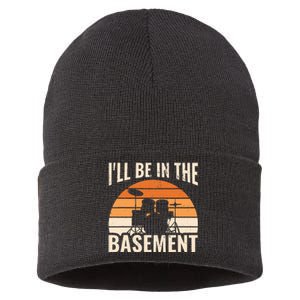 ILl Be In The Basement Drum Set Drumming Drummer Sustainable Knit Beanie