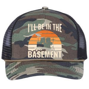 ILl Be In The Basement Drum Set Drumming Drummer Retro Rope Trucker Hat Cap