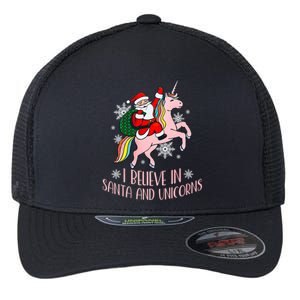 I Believe In Santa And Unicorns Funny Christmas Flexfit Unipanel Trucker Cap