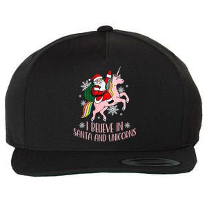 I Believe In Santa And Unicorns Funny Christmas Wool Snapback Cap