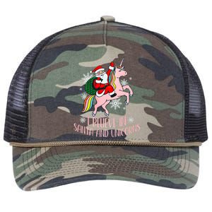 I Believe In Santa And Unicorns Funny Christmas Retro Rope Trucker Hat Cap